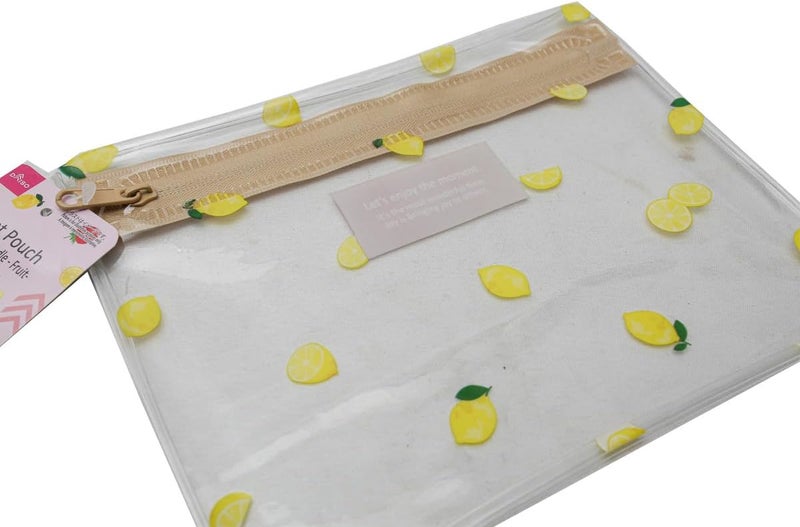 Daiso Flat Pouch with Handle - Fruit Print - Yellow - Image 2
